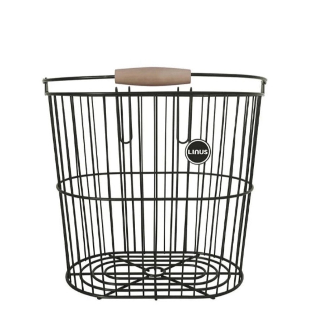 Pair of Black Linus bike Wire Storage Basket with Wood Handle